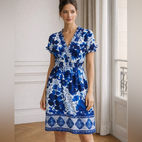 Adrianna Papell Dresses & Skirts - Adrianna Papell Dress Womens 8 Smocked Waist Silk Blend Floral Fairy Whimsy